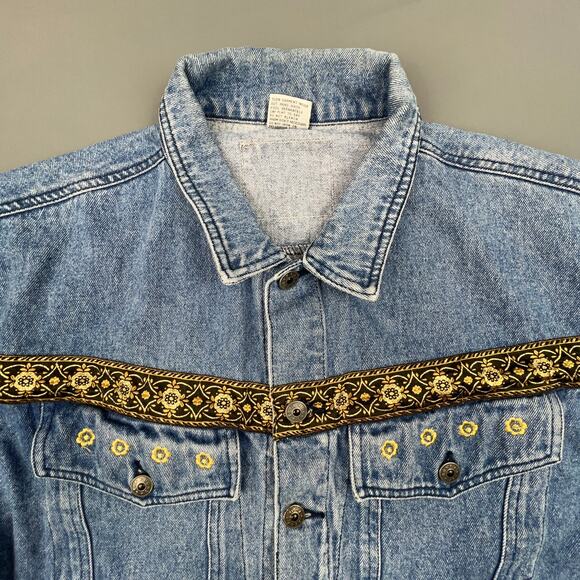 Vintage Dont Stop Jean Jacket Womens Blue Large Fashion Urban Streetwear Ornate - Picture 6 of 12